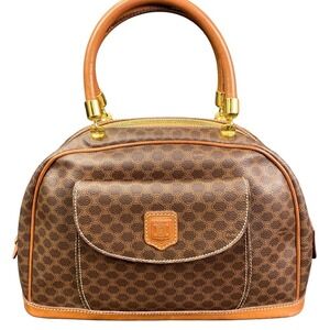 Celine Macadam Handbag 2way Shoulder Bag Logo Brown Some Staining